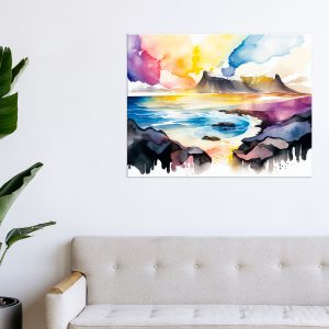 cadre aristique aquarelle paysage en islande