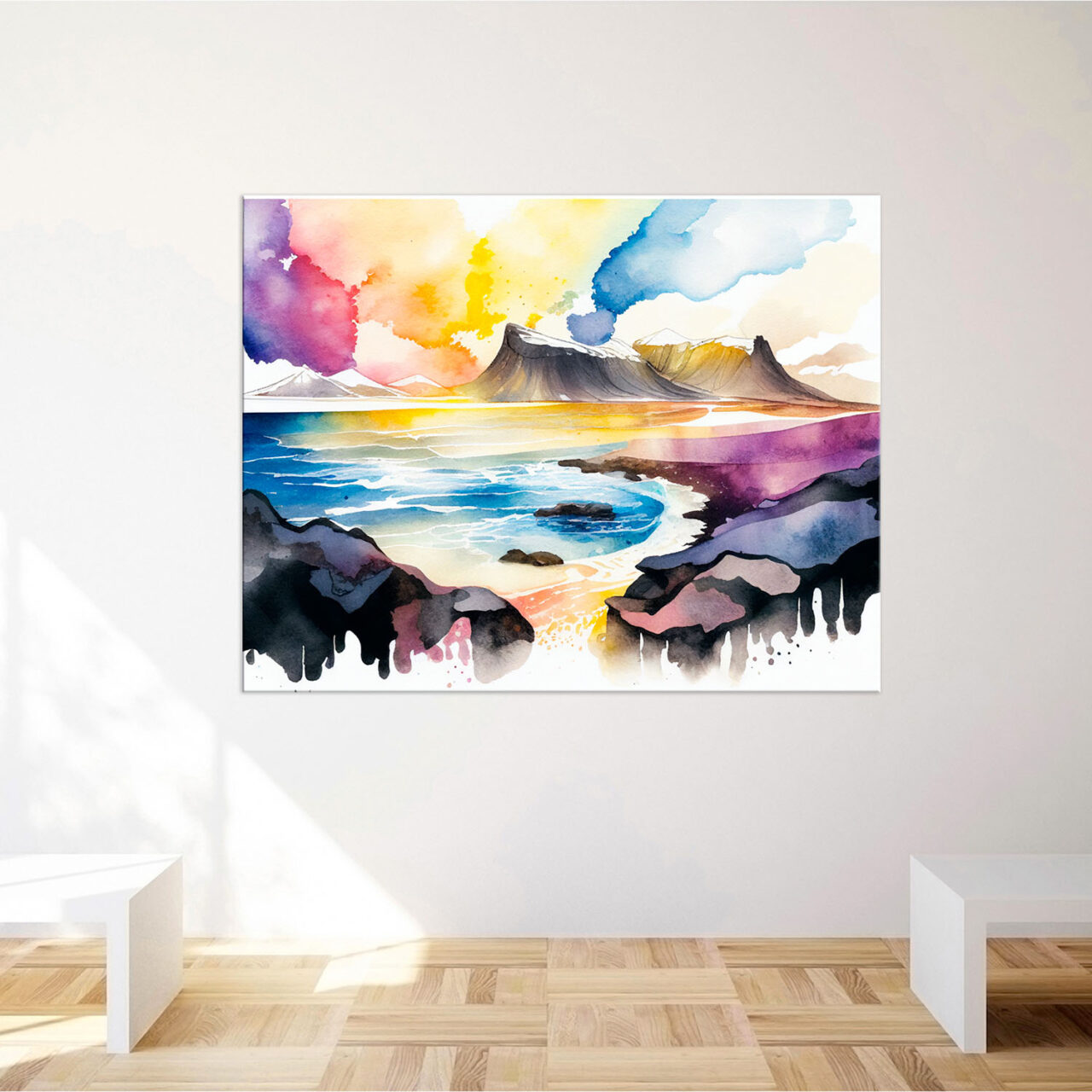 cadre aristique aquarelle paysage en islande