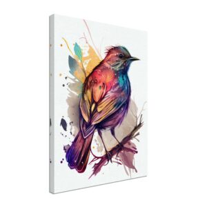 cadre décoratif aquarelle oiseau rouge or et bleu