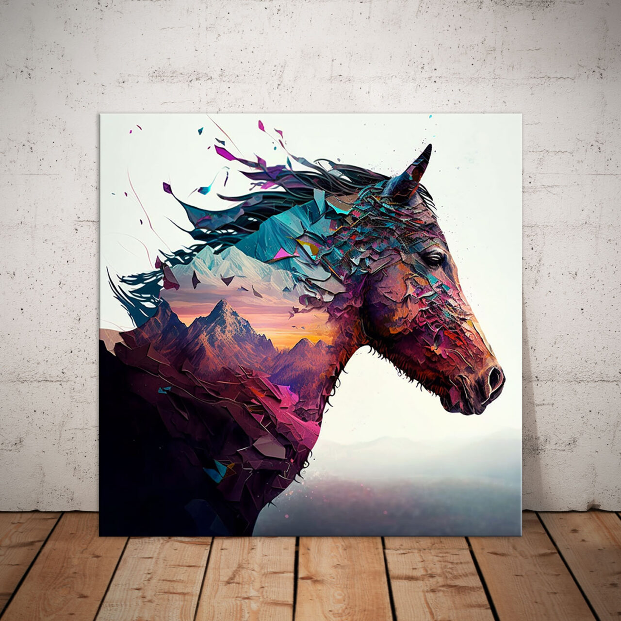 déco murale cheval et paysage de montagne