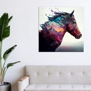 déco murale cheval et paysage de montagne
