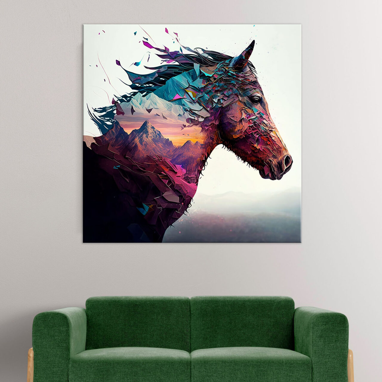 déco murale cheval et paysage de montagne