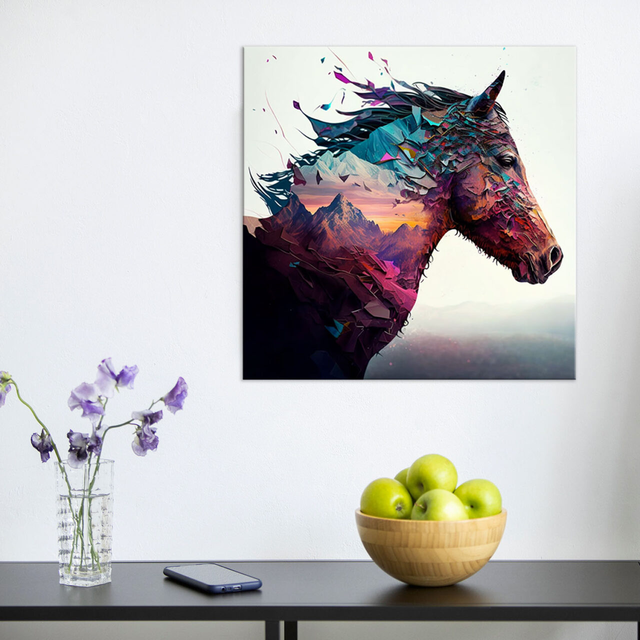 déco murale cheval et paysage de montagne