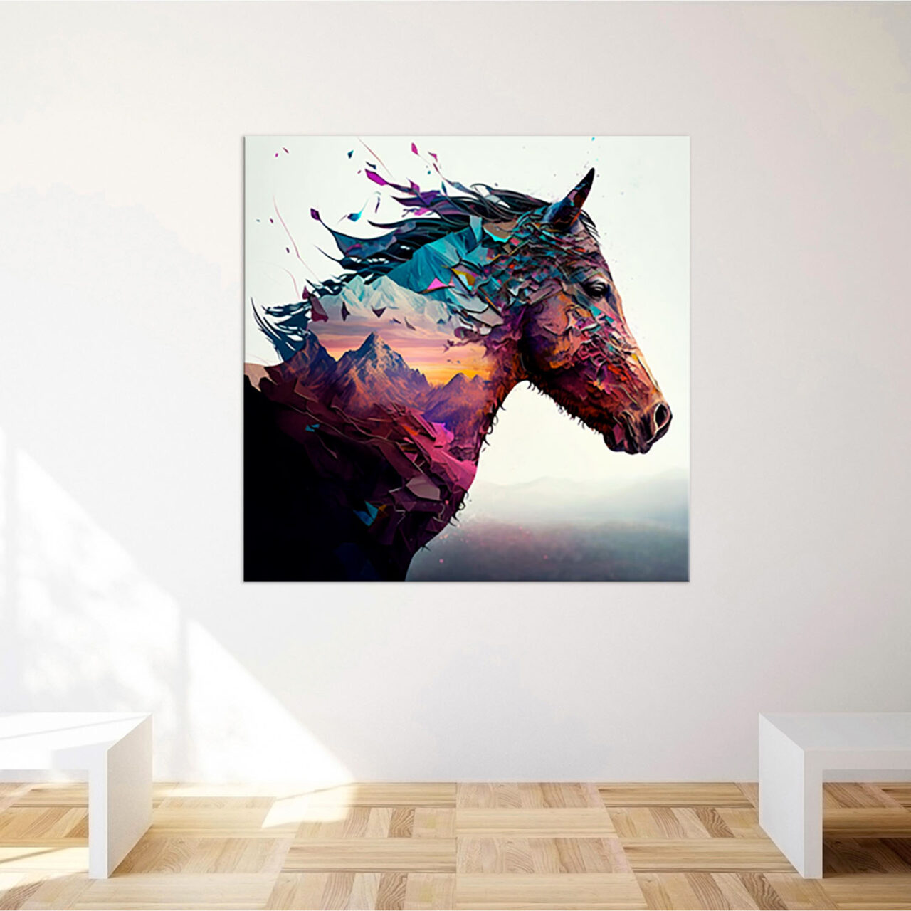 déco murale cheval et paysage de montagne