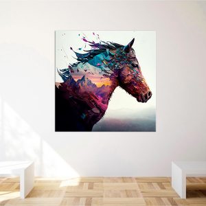 déco murale cheval et paysage de montagne