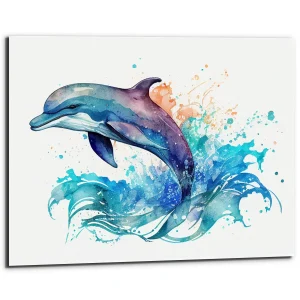 Cadre mural aquarelle – Dauphin bleu sautant