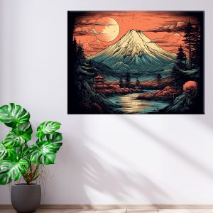 déco murale dessin coloré du mont fuji