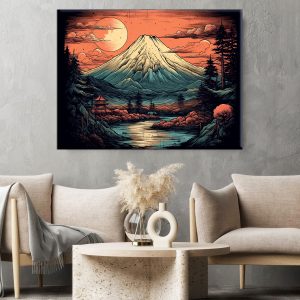 déco murale dessin coloré du mont fuji