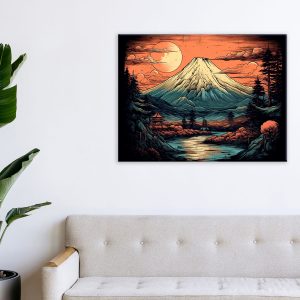 déco murale dessin coloré du mont fuji