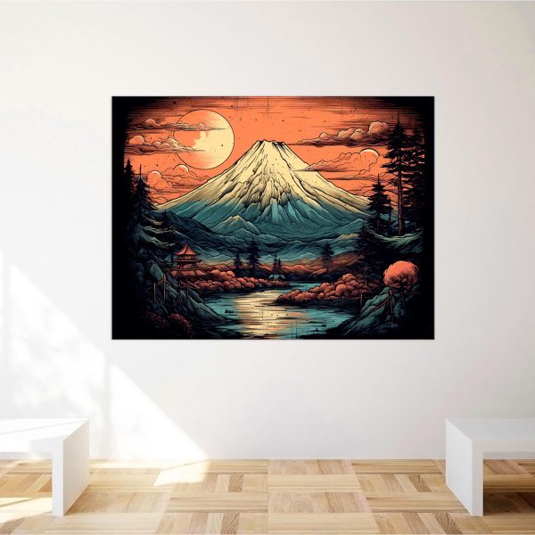 déco murale dessin coloré du mont fuji
