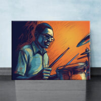 Cadre décoratif artistique – Dessin coloré d’un batteur de jazz cadre décoratif artistique dessin coloré d'un batteur de jazz