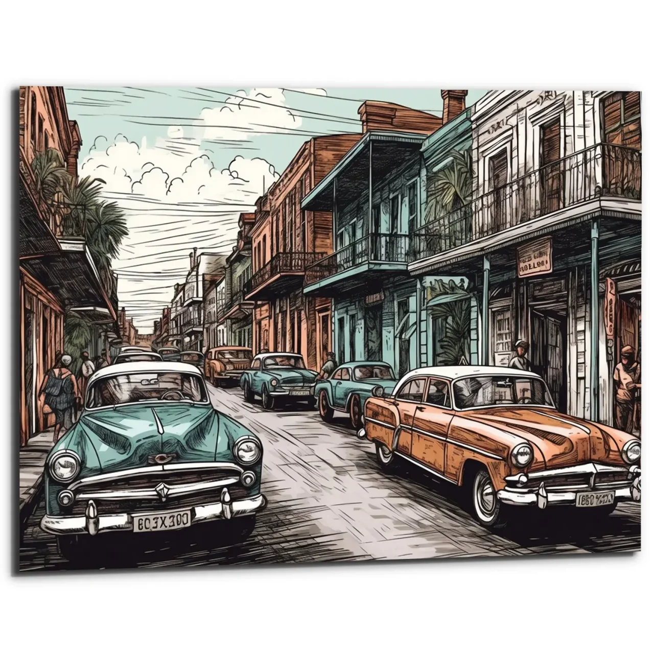 Toile murale – Dessin couleur Nouvelle-Orléans Vintage toile murale dessin couleur nouvelle orleans vintage