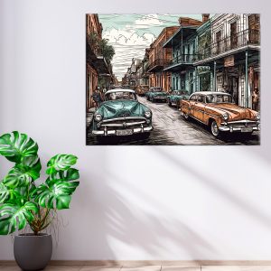 Toile murale - Dessin couleur Nouvelle-Orléans Vintage