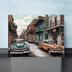 Toile murale - Dessin couleur Nouvelle-Orléans Vintage