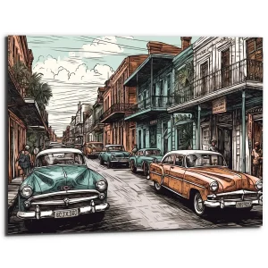 Toile murale – Dessin couleur Nouvelle Orleans Vintage