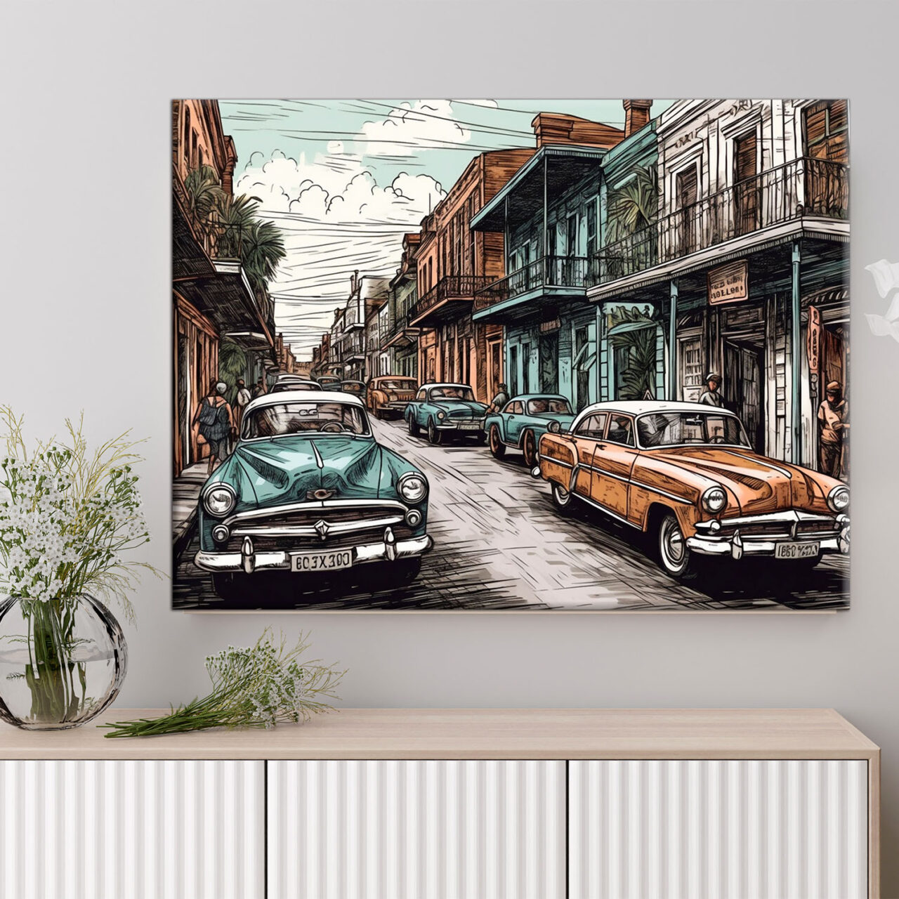 Toile murale – Dessin couleur Nouvelle-Orléans Vintage toile murale dessin couleur nouvelle orleans vintage