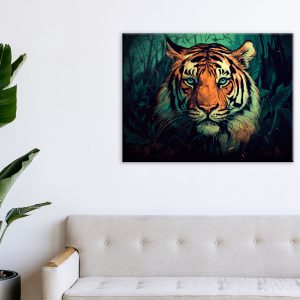 cadre mural dessin couleur tigre dans la jungle