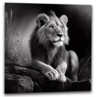 Cadre Noir et Blanc – Dessin détaillé d’un lion paisible cadre noir et blanc dessin détaillé d'un lion paisible