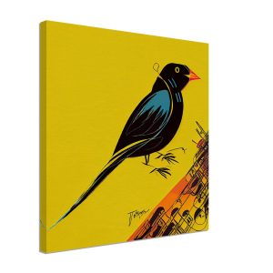 Cadre mural - Oiseau noir sur fond jaune art minimaliste