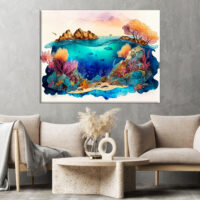 cadre déco artistique grande barrière de corail aquarelle