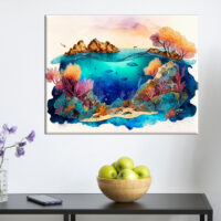 cadre déco artistique grande barrière de corail aquarelle