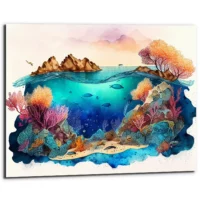Cadre déco artistique – Grande Barrière de Corail Aquarelle cadre déco artistique grande barrière de corail aquarelle