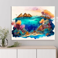 cadre déco artistique grande barrière de corail aquarelle