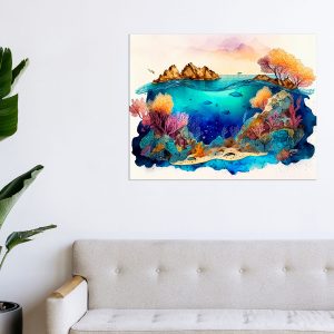 cadre déco artistique grande barrière de corail aquarelle