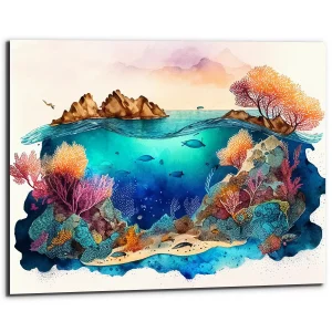Cadre déco artistique – Grande Barrière de Corail Aquarelle