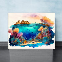 cadre déco artistique grande barrière de corail aquarelle