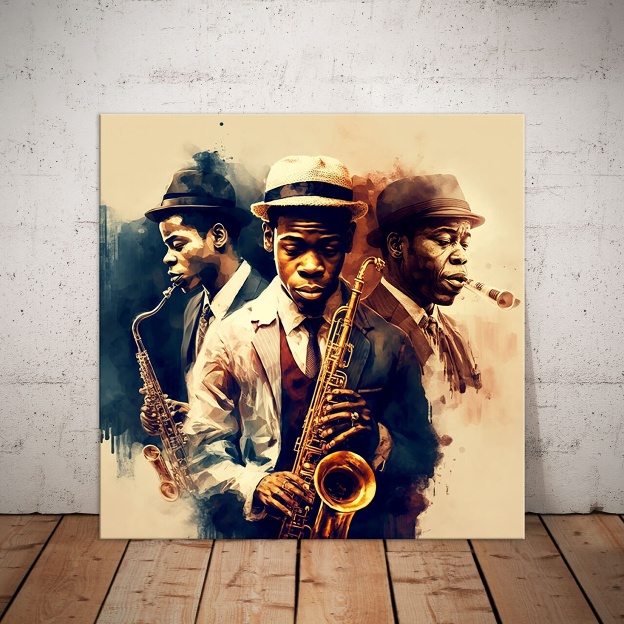 cadre mural musiciens saxophonistes de jazz