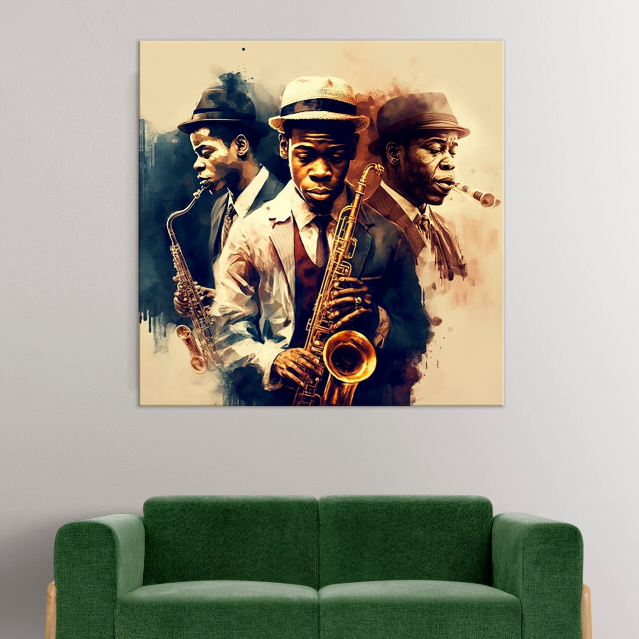 cadre mural musiciens saxophonistes de jazz