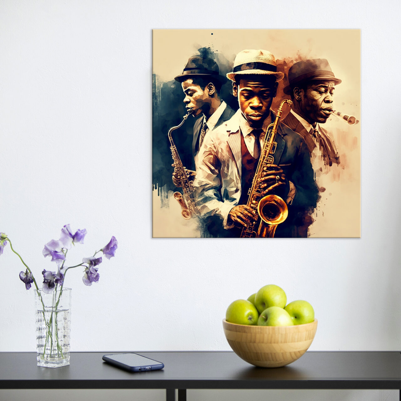 cadre mural musiciens saxophonistes de jazz