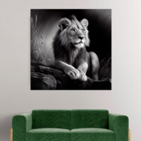 Cadre Noir et Blanc – Dessin détaillé d’un lion paisible cadre noir et blanc dessin détaillé d'un lion paisible