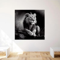Cadre Noir et Blanc – Dessin détaillé d’un lion paisible cadre noir et blanc dessin détaillé d'un lion paisible