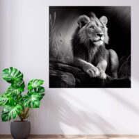 Cadre Noir et Blanc – Dessin détaillé d’un lion paisible cadre noir et blanc dessin détaillé d'un lion paisible