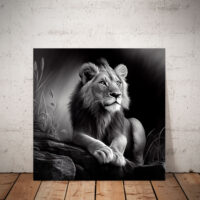 Cadre Noir et Blanc – Dessin détaillé d’un lion paisible cadre noir et blanc dessin détaillé d'un lion paisible