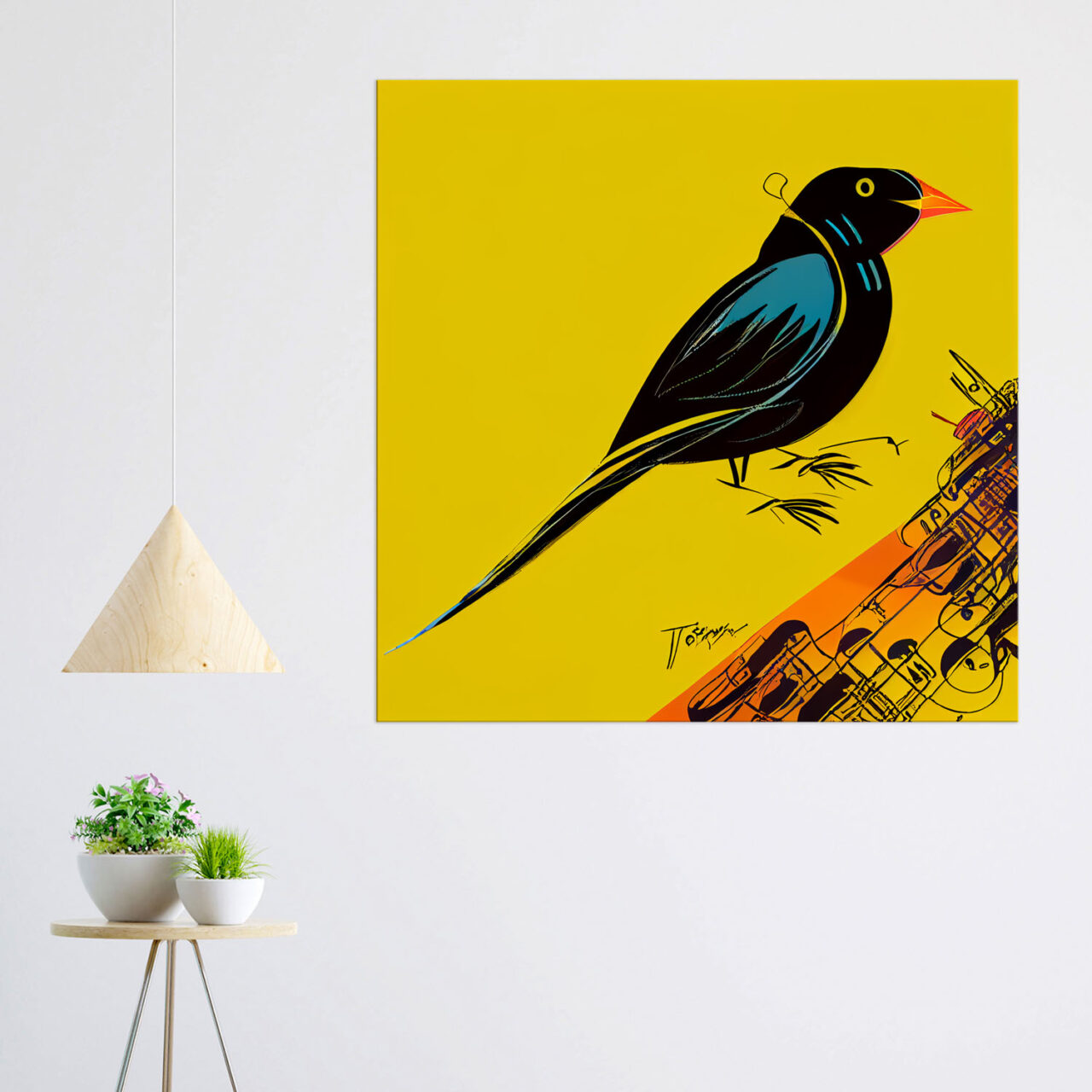 Cadre mural – Oiseau noir sur fond jaune art minimaliste cadre mural oiseau noir sur fond jaune art minimaliste