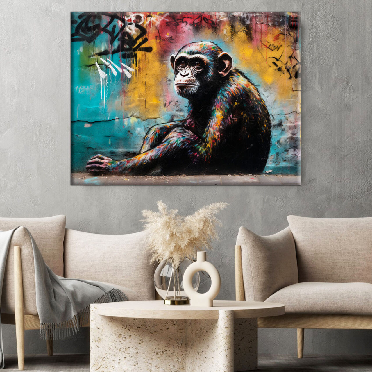 tableau artistique déco murale peinture singe style graffiti