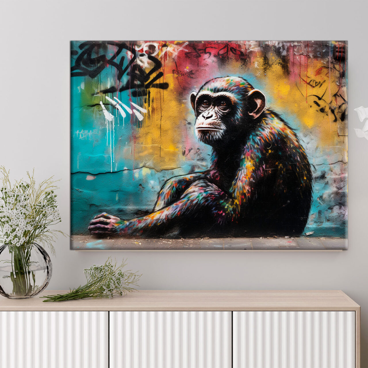tableau artistique déco murale peinture singe style graffiti