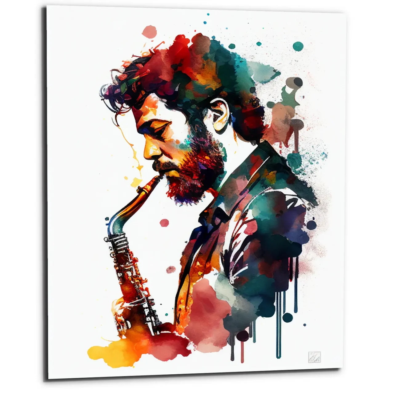 Toile cadre décoratif – Portrait de saxophoniste Aquarelle toile cadre décoratif portrait de saxophoniste aquarelle