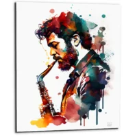 toile cadre décoratif portrait de saxophoniste aquarelle