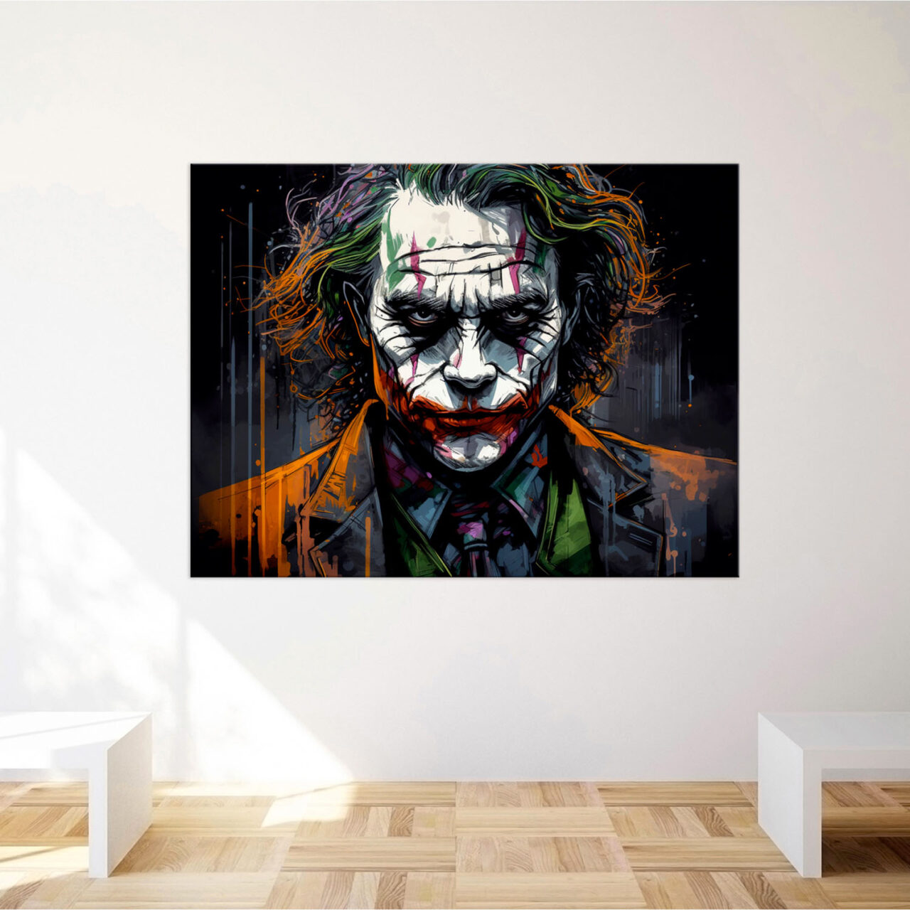 toile exclusive portrait du jocker dessin en couleur