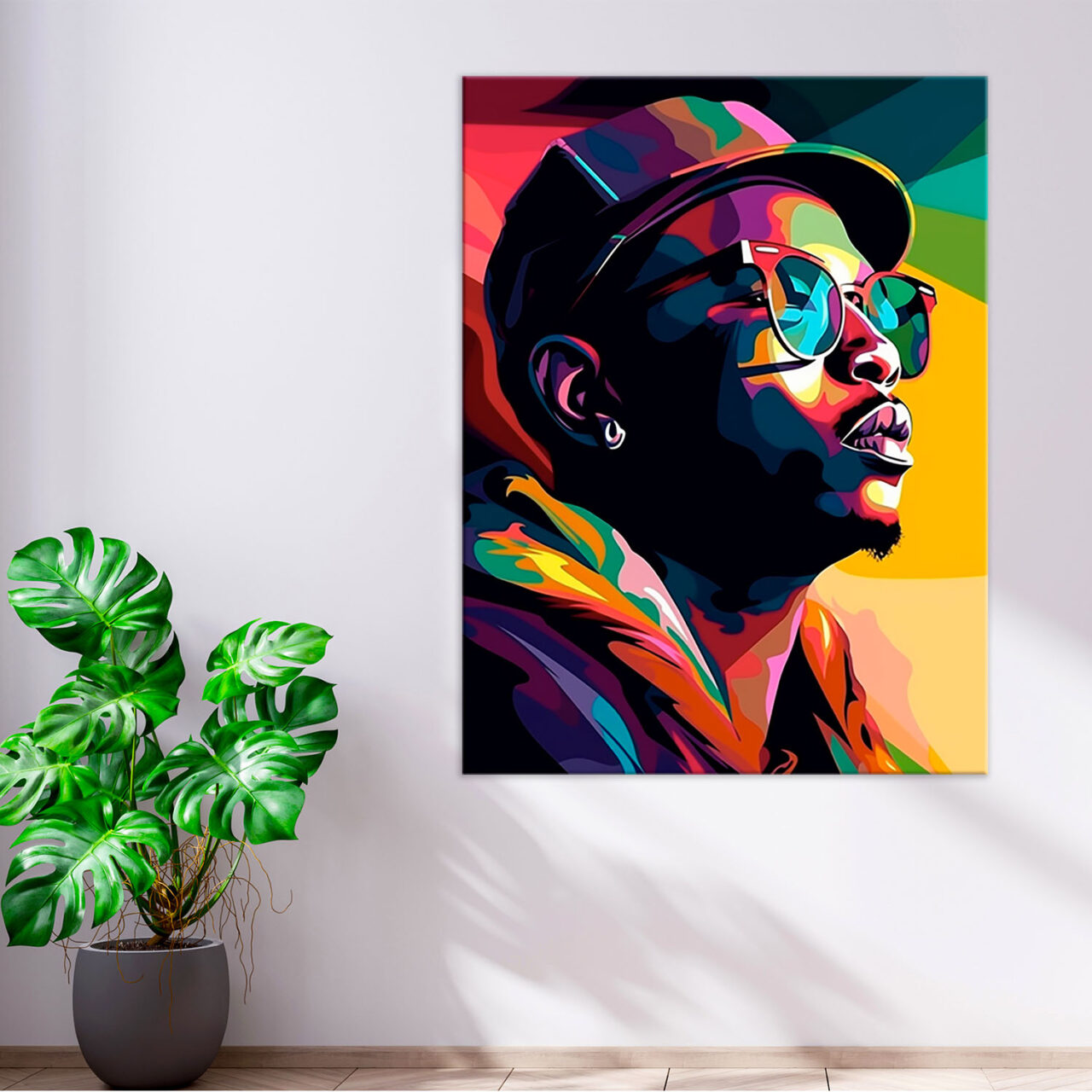 toile cadre déco portrait d'un rappeur pop art