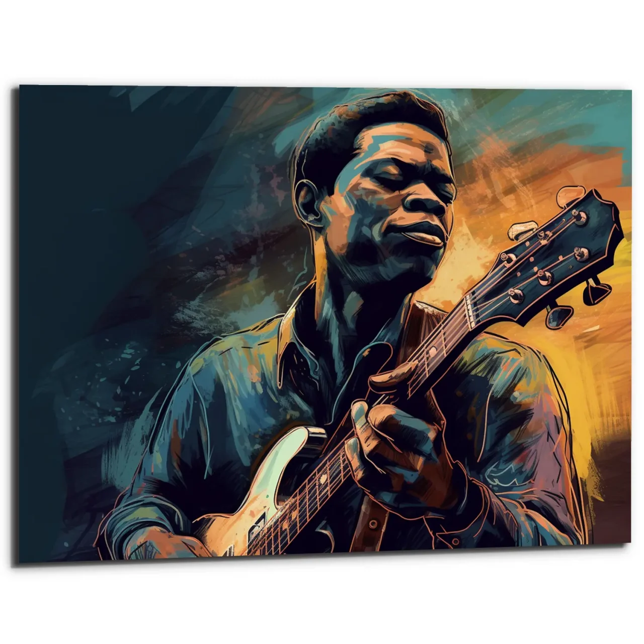 tableau d'art portrait guitariste de blues