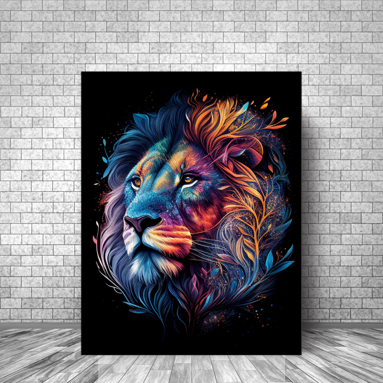 Art décoratif – Portrait Lion mandala couleurs vives art décoratif portrait lion mandala couleurs vives