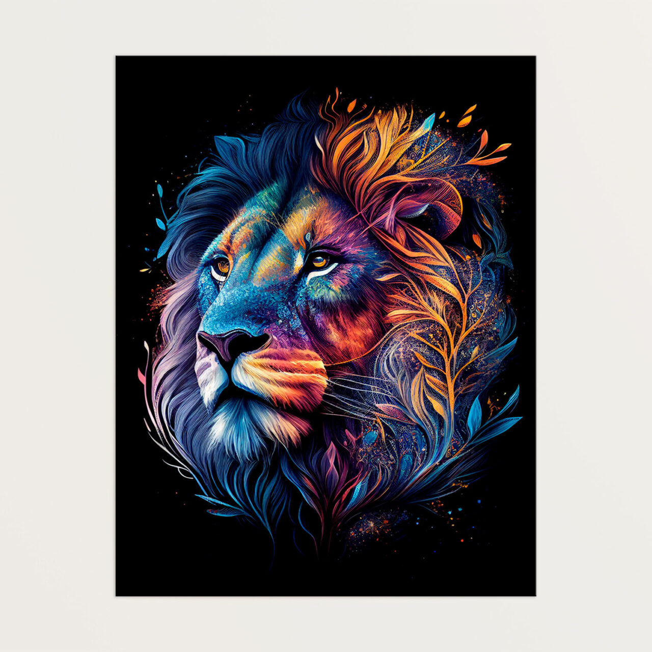 Art décoratif – Portrait Lion mandala couleurs vives art décoratif portrait lion mandala couleurs vives