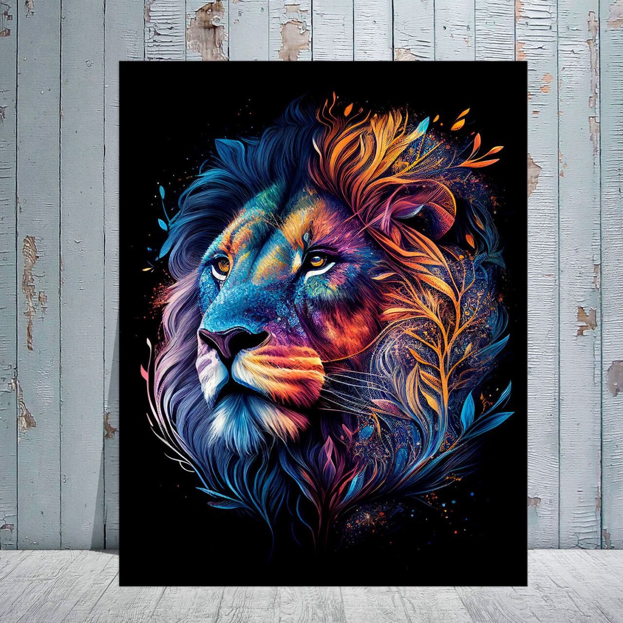 Art décoratif – Portrait Lion mandala couleurs vives art décoratif portrait lion mandala couleurs vives