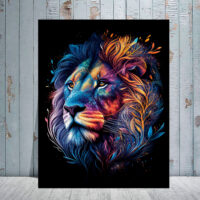 art décoratif portrait lion mandala couleurs vives