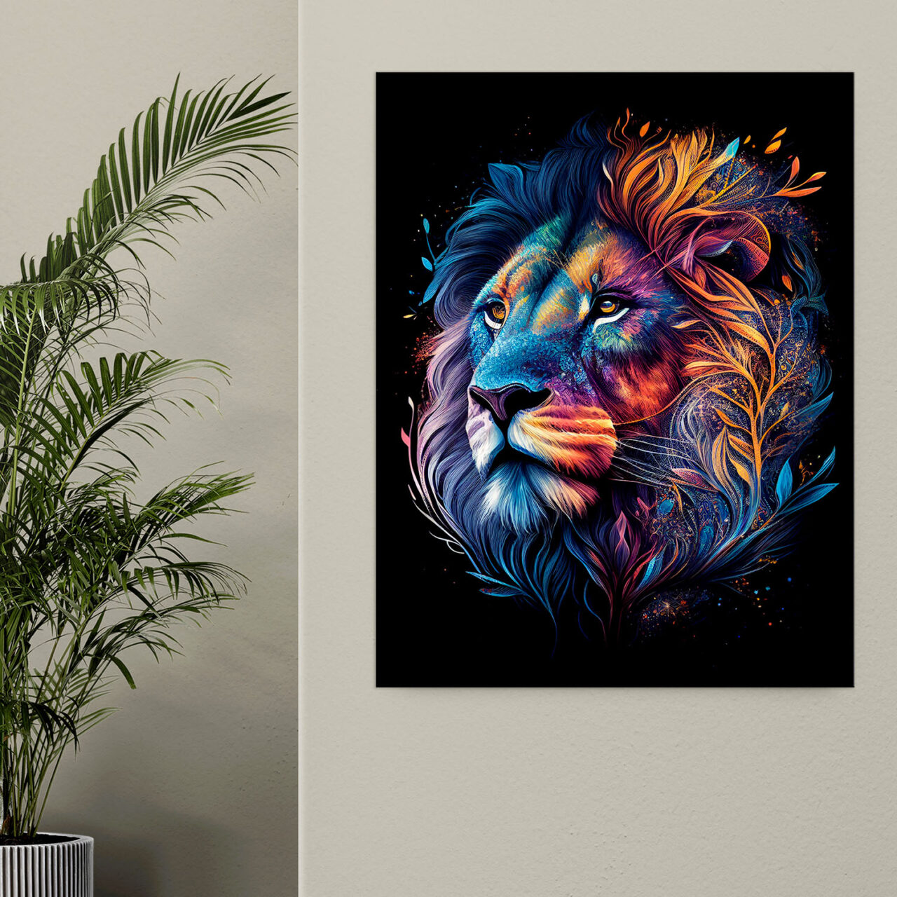 Art décoratif – Portrait Lion mandala couleurs vives art décoratif portrait lion mandala couleurs vives